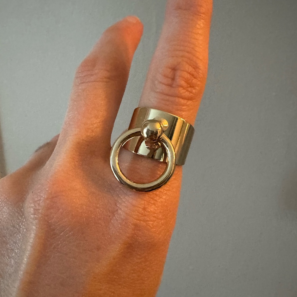 Adjustable Gold Ring With Loop/Ring Attachment - image 1